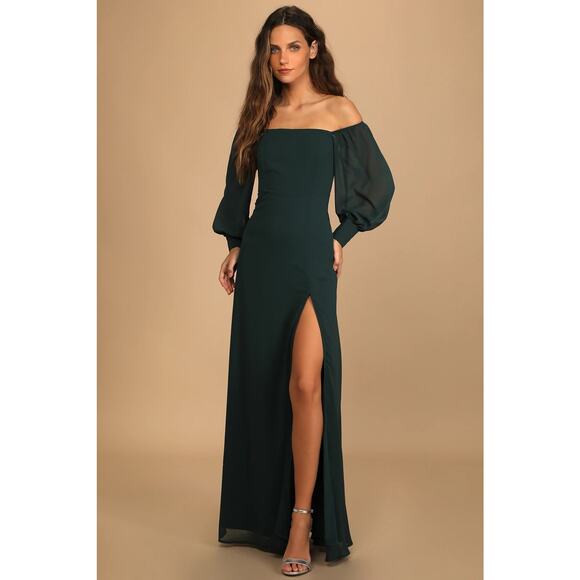 NWOT Lulus Feel the Romance Emerald Green Off-the-Shoulder Maxi Dress 1X - Picture 1 of 9